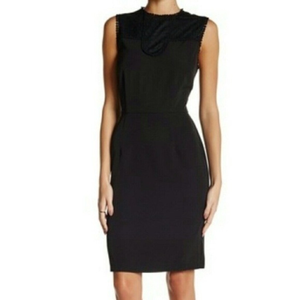 Alexa‎ Admor Black Lace Yoke Pom Pom Trim Sleeveless Sheath Dress XS